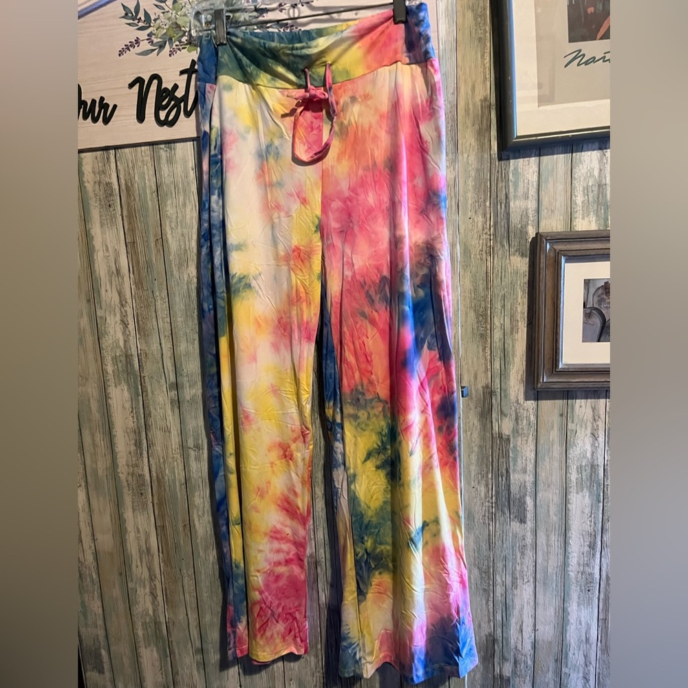 Leggings Depot Multicolor Tie-Dye Wide Leg Pants - Picture 3 of 4